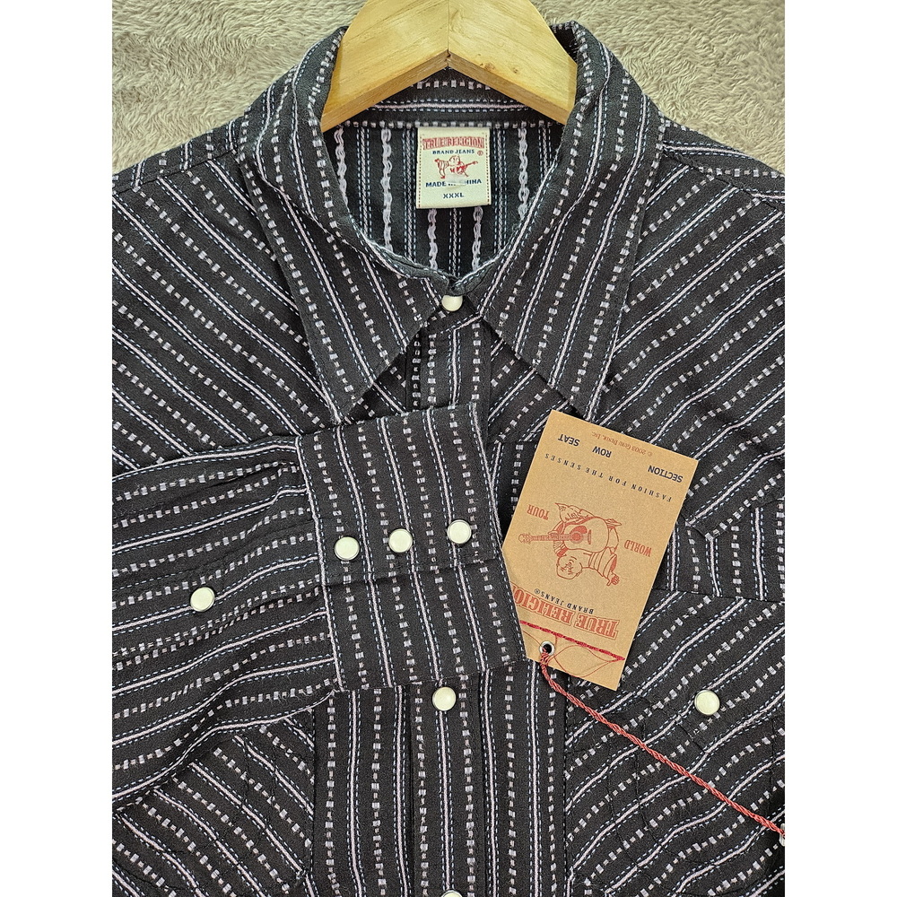 NWT True Religion Western Shirt Pearl Snap Buttons Size XXXL Stripes